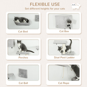 PawHut 6-Piece Cat Wall Shelves - Grey by PawHut