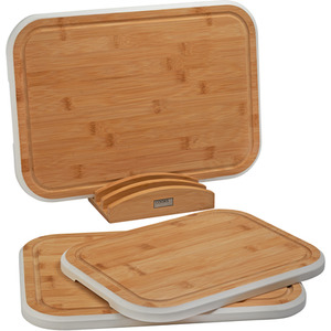 Cooks Professional 3 Piece Bamboo Chopping Board Set with Bamboo Stand - White by Cooks Professional