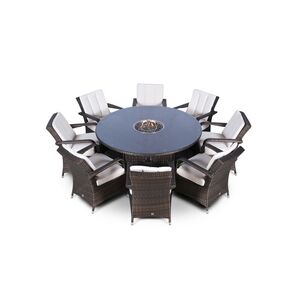Arizona Fire Pit Round Rattan Patio Dining Set - Brown / 8 by Giardino