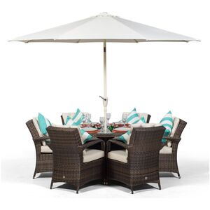 Arizona Round Rattan Patio Dining Set with Ice Bucket Drinks Cooler - Brown / 6 by Giardino