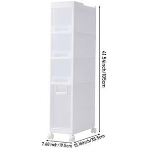 Four-Tier Mobile Plastic Drawer Cabinet - White / 19.5cm by Livingandhome