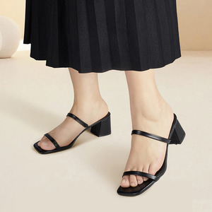 Square-Toe Open-Toe Block Heel Sandals by komore