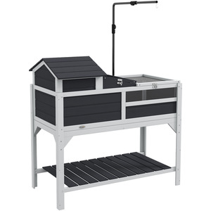 PawHut Wooden Tortoise House with Adjustable Lamp Holder, Openable Lid - Grey by PawHut