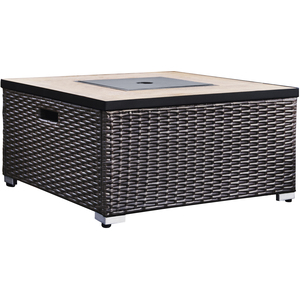 Square Rattan Outdoor Gas Fire Pit Table with Screen - Brown by Teamson Home