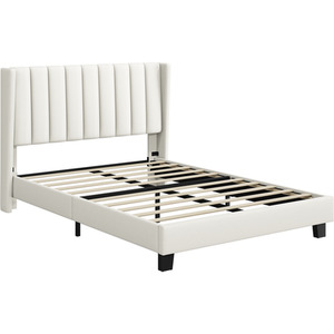 Yaheetech Upholstered Bed Frame with Channel Tufted Headboard - Beige / Double by Yaheetech