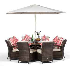 Arizona Round Rattan Patio Dining Set - Brown / 11 by Giardino