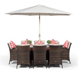 Savannah Square Rattan Patio Dining Set with Ice Bucket Drinks Cooler - Brown / 8 by Giardino