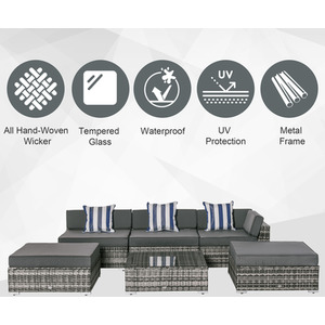 Outsunny 6 PCs Garden Rattan Furniture Set - Grey by Outsunny