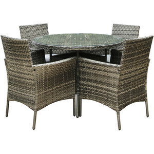 Deluxe Rattan 4 Seater Bistro Set with Round Table - Grey by RayGar