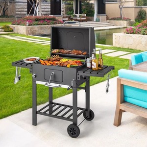 BBQ Smoker with Wheels and 2 Foldable Side Shelves - Black by Wyld and Coco
