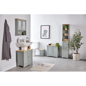 Bathroom Storage Cabinet with Shutter Style Doors and Internal Shelves - Grey by VonHaus