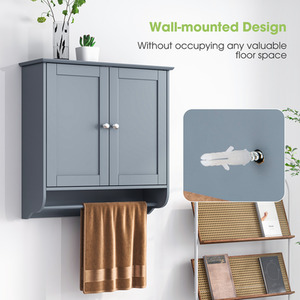 Bathroom Cabinet with Towel Bar - Grey by Costway