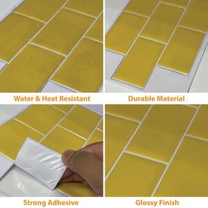 Glossy Subway Metro Classic Brick 3D Stick on Tile Sticker - Yellow by Walplus