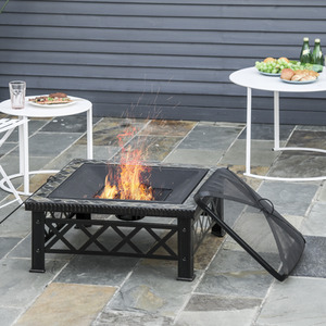 Outsunny 3 in 1 Square Fire Pit Metal - Black by Outsunny