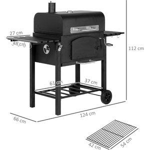 Outsunny Charcoal Grill BBQ Trolley with Adjustable Height - Black by Outsunny