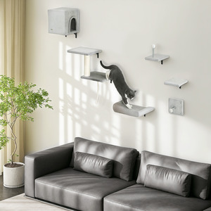 PawHut 6-Piece Cat Wall Shelves - Grey by PawHut