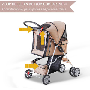 PawHut Pet Stroller Cats Foldable Travel Carriage with Wheels Zipper - Brown by PawHut