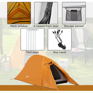 Outsunny Double Layer 1-2 Man Camping Tent, 2000mm Waterproof - Orange by Outsunny