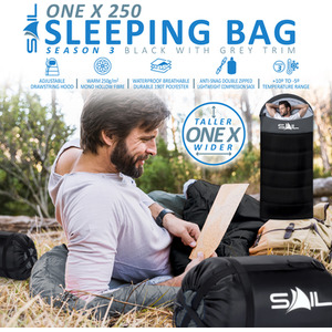 One X' Extra Wide 250GSM Sleeping Bag - Black by SAIL