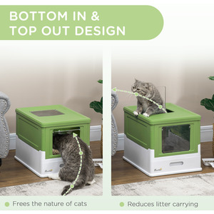 PawHut Cat Litter Box with Lid, Foldable Cat Litter Tray with Scoop - Light Green by PawHut
