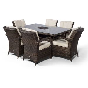Arizona Square Rattan Patio Dining Set with Ice Bucket Drinks Cooler - Brown / 6 by Giardino