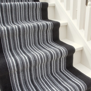 Black White Striped Cut To Measure Stair Carpet Runner 60cm Wide by The Rug House