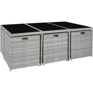 New York Rattan Garden Furniture Set with Protective Cover - LIght Grey by tectake