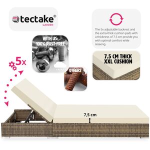 2 Rattan Sunloungers with Table and Protective Cover - Neutral by tectake