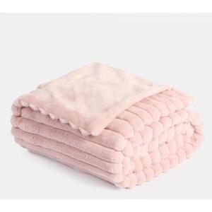 Faux Fur Thick Rib Throw - Blush Pink by OHS