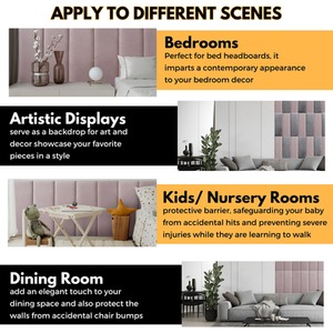 Velvet Wall Panels 4 Pack with Adhesive - Anti-Collision Wall Mounted Headboards - Pink by NOVECRAFTO