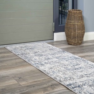 Blue Grey Distressed Tweed Effect Area Rug by The Rug House