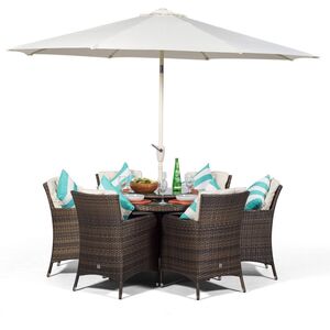 Savannah Round Rattan Patio Dining Set - Brown / 6 by Giardino