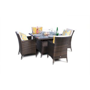 Savannah Fire Pit Square Rattan Patio Dining Set - Brown / 4 by Giardino