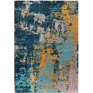 Blue Ochre Bold Distressed Abstract Shaggy Living Area Rug - Multicolour / 230cm by The Rug House