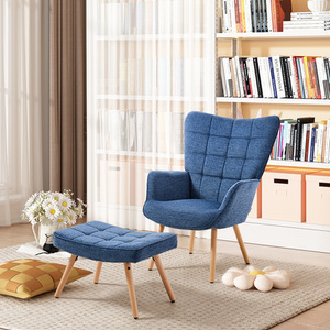 Upholstered Wingback Armchair with Footstool by Livingandhome