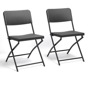 Set of 2 Rattan Effect Folding Garden Chairs - Grey by VonHaus