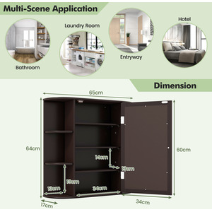 Mirrored Bathroom Hanging Cabinet - Brown by Costway