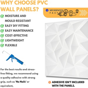 3D Wall Panels (50x50 cm) PVC Cladding Panel in 3D Diamond Design by NOVECRAFTO