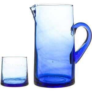 Merzouga Recycled Glass Tumblers with Jug Water Juice Glasses Pitcher - Blue by Nicola Spring