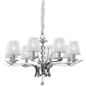 Pegaso 8 Light Crystal Multi Arm Chandelier Chrome, White Finish, E14 - Chrome