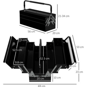 DURHAND 3 Tier Metal Tool box - Black / 34cm / 21 - 34 cm by DURHAND