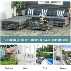 Outsunny 6 PCs Garden Rattan Furniture Set - Grey by Outsunny