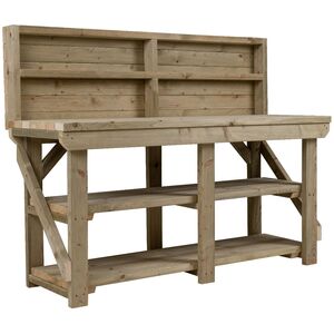 IndoorOutdoor Wooden Workbench With Back Panel And Double Shelf by Arbor Garden Solutions