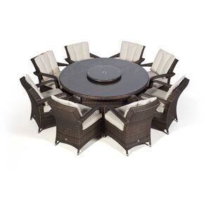 Arizona Round Rattan Patio Dining Set - Brown / 11 by Giardino