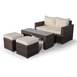 Giardino Sydney Rattan 2 Seater Sofa Set with Coffee Table and 2 Stools - Brown by Giardino
