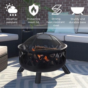 Fire Pit Bowl with Lid Outdoor - Black