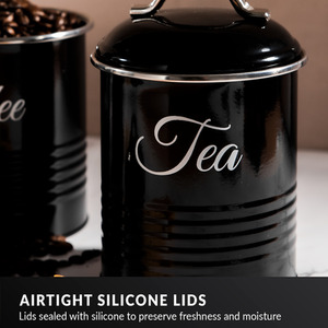 Innoteck Kitchen Canister Set Round 3 Piece Tea Coffee Sugar - Black by Innoteck