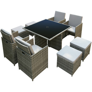 Deluxe 8 Seater Rattan Cube Garden Furniture Patio Set w. Parasol Hole - Grey by RayGar