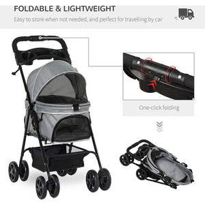 PawHut Dog Stroller Pet Travel Pushchair Foldable - Grey by PawHut