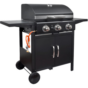 Outdoor Gas BBQ Grill Trolley With Side Shelf - Black / 106cm by Livingandhome
